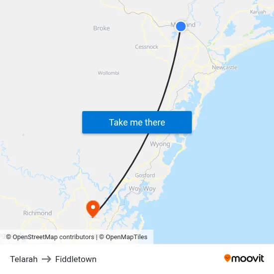 Telarah to Fiddletown map