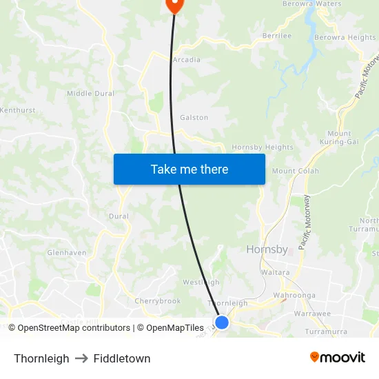 Thornleigh to Fiddletown map