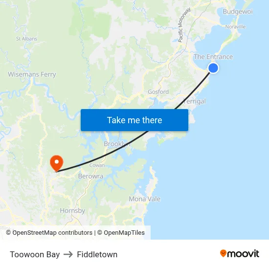 Toowoon Bay to Fiddletown map