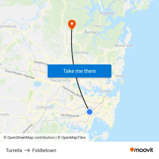Turrella to Fiddletown map