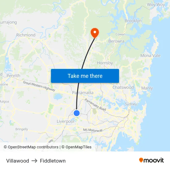 Villawood to Fiddletown map