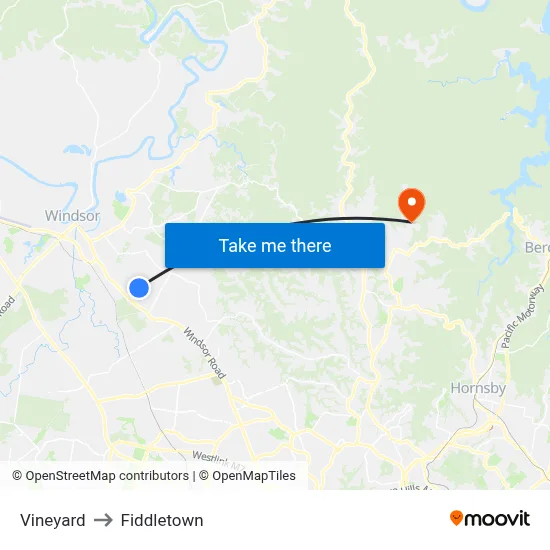 Vineyard to Fiddletown map
