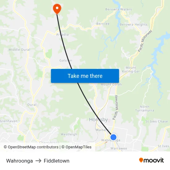 Wahroonga to Fiddletown map