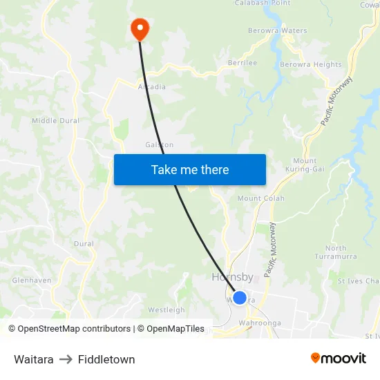 Waitara to Fiddletown map