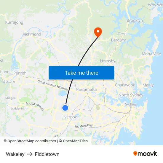 Wakeley to Fiddletown map