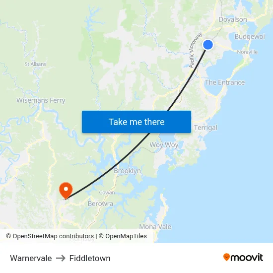 Warnervale to Fiddletown map