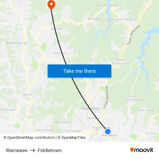 Warrawee to Fiddletown map