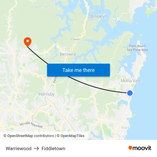 Warriewood to Fiddletown map