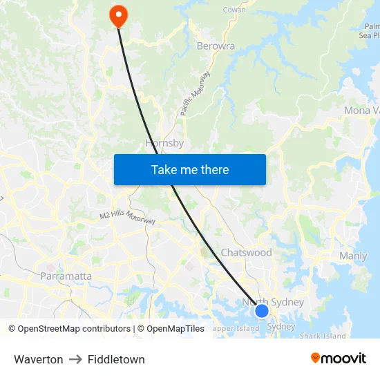 Waverton to Fiddletown map