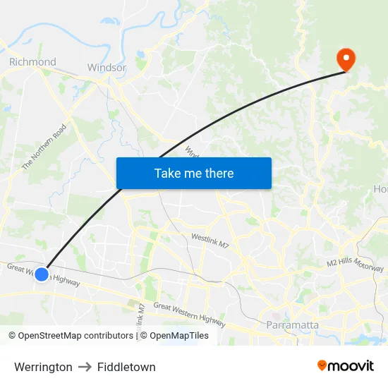 Werrington to Fiddletown map