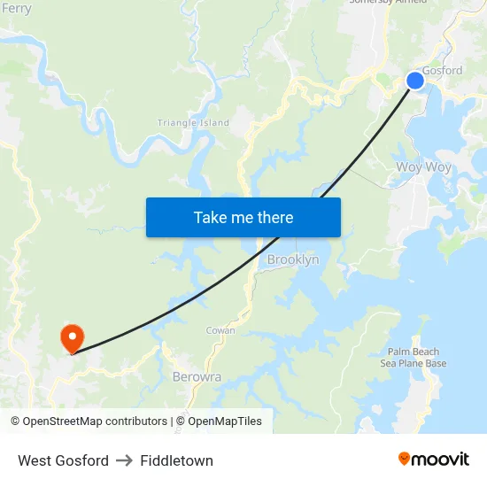West Gosford to Fiddletown map