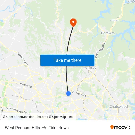 West Pennant Hills to Fiddletown map