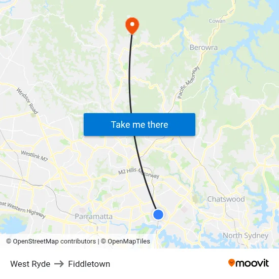West Ryde to Fiddletown map