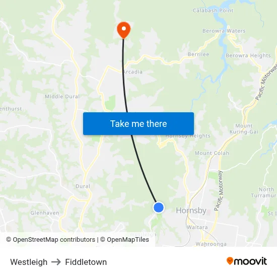 Westleigh to Fiddletown map