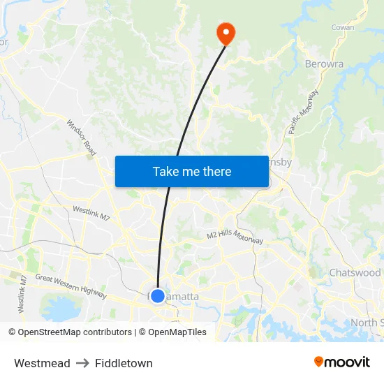Westmead to Fiddletown map