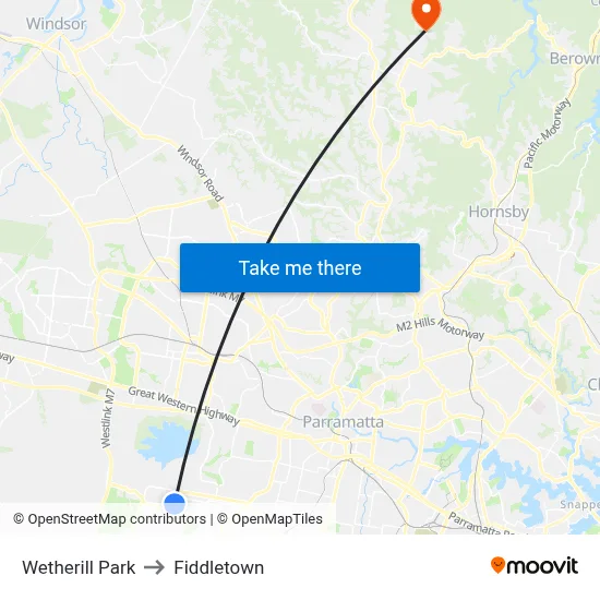 Wetherill Park to Fiddletown map