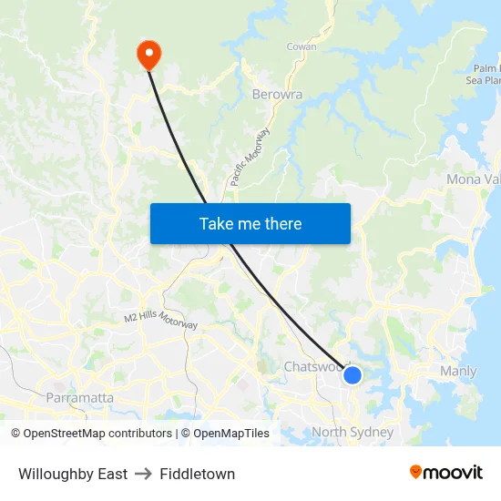 Willoughby East to Fiddletown map