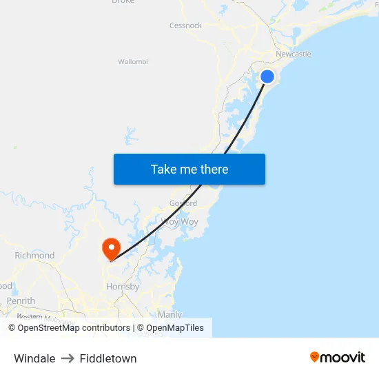 Windale to Fiddletown map