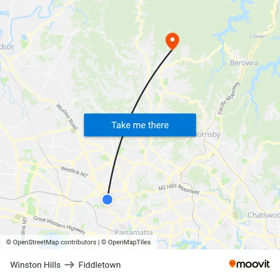 Winston Hills to Fiddletown map