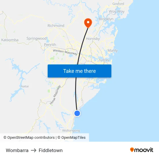 Wombarra to Fiddletown map