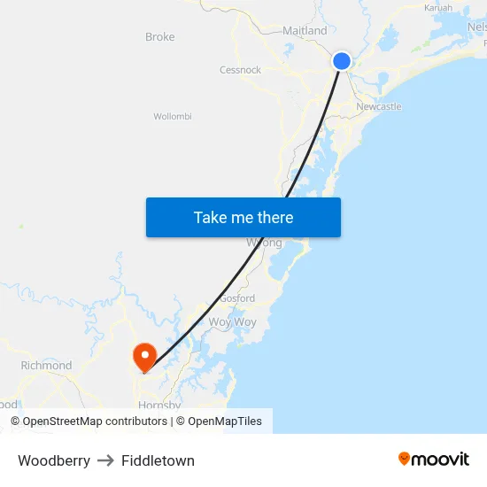 Woodberry to Fiddletown map