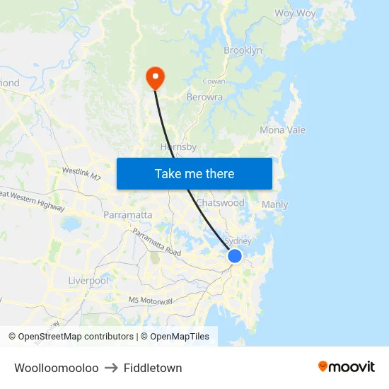 Woolloomooloo to Fiddletown map