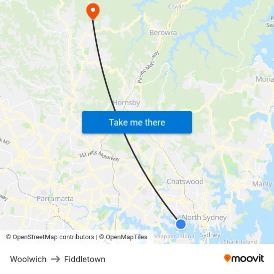 Woolwich to Fiddletown map