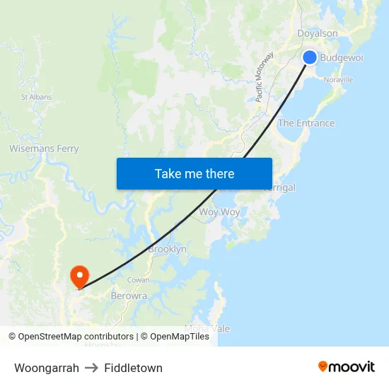 Woongarrah to Fiddletown map