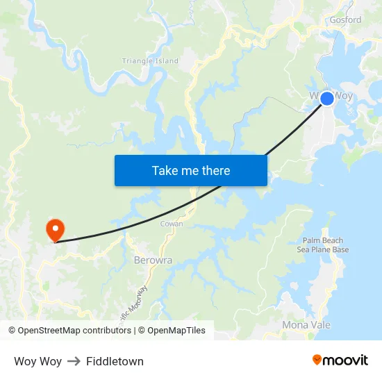 Woy Woy to Fiddletown map