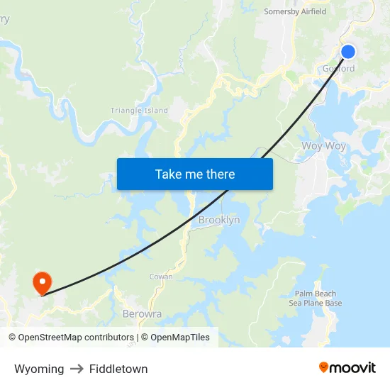 Wyoming to Fiddletown map