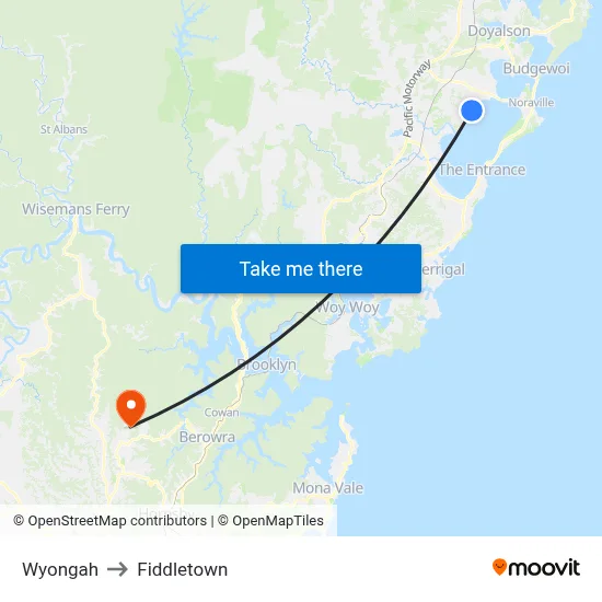 Wyongah to Fiddletown map