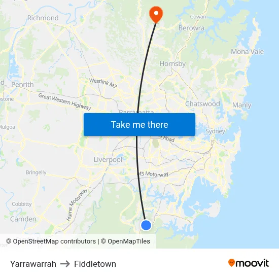 Yarrawarrah to Fiddletown map