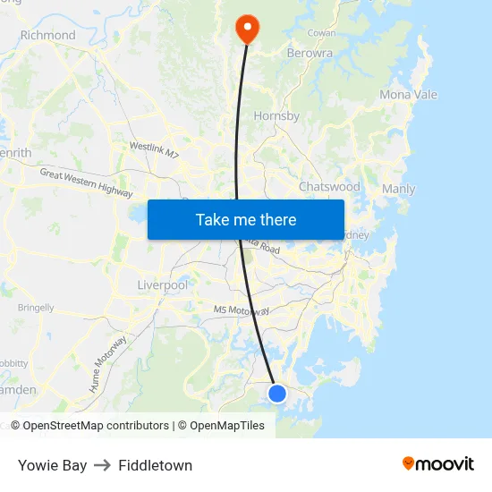 Yowie Bay to Fiddletown map