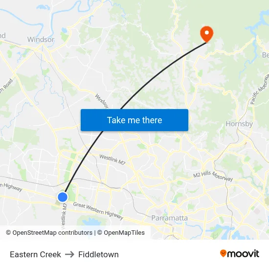 Eastern Creek to Fiddletown map