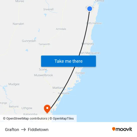 Grafton to Fiddletown map