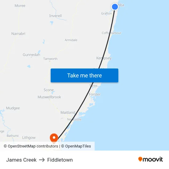 James Creek to Fiddletown map