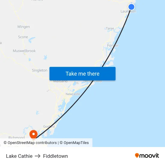 Lake Cathie to Fiddletown map