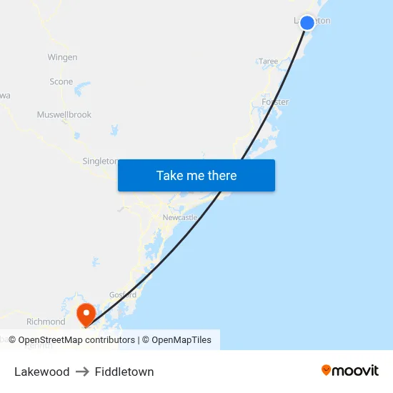 Lakewood to Fiddletown map
