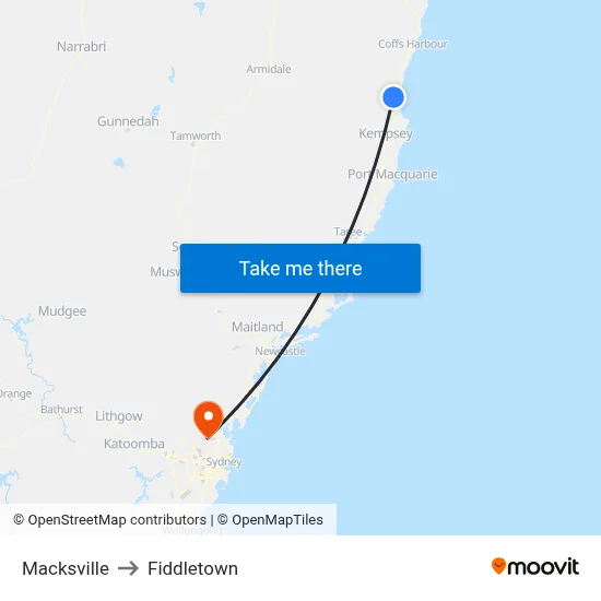 Macksville to Fiddletown map
