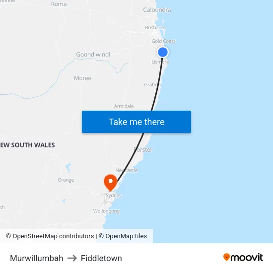 Murwillumbah to Fiddletown map