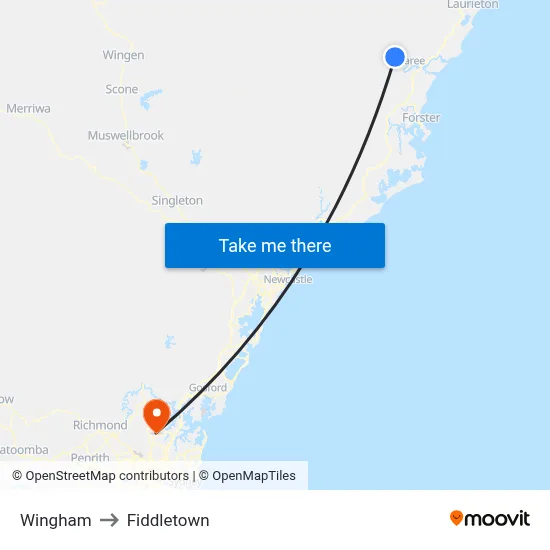 Wingham to Fiddletown map