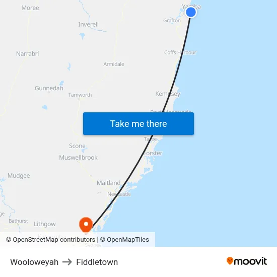 Wooloweyah to Fiddletown map