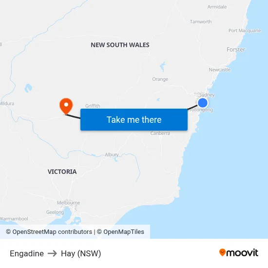 Engadine to Hay (NSW) map