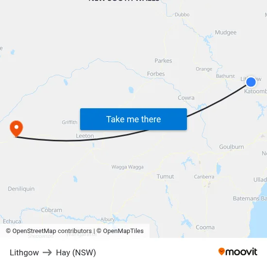 Lithgow to Hay (NSW) map