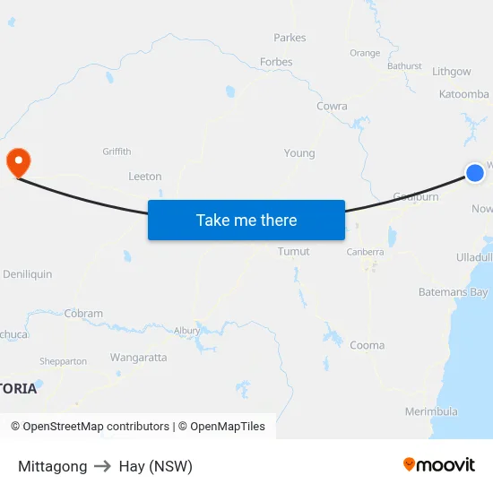 Mittagong to Hay (NSW) map
