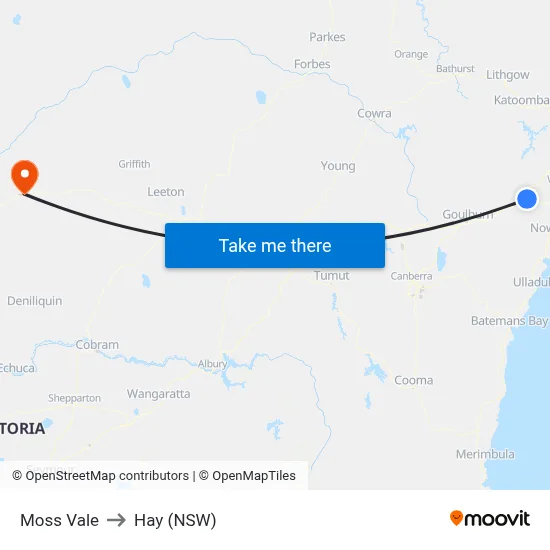Moss Vale to Hay (NSW) map
