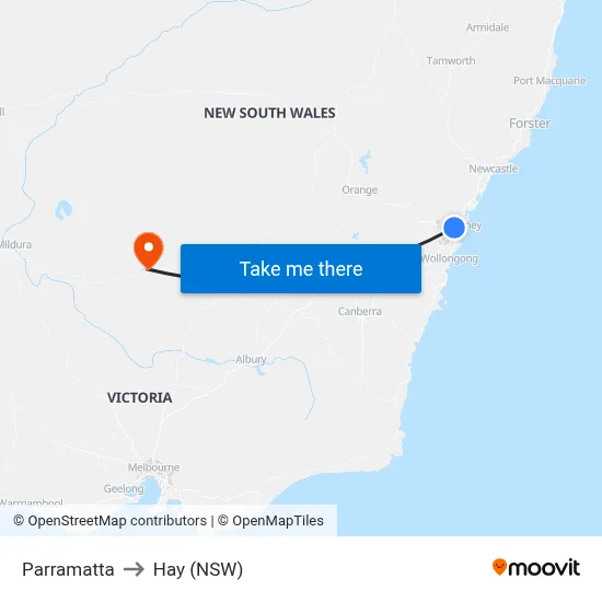 Parramatta to Hay (NSW) map