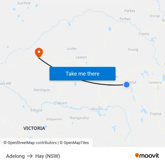Adelong to Hay (NSW) map