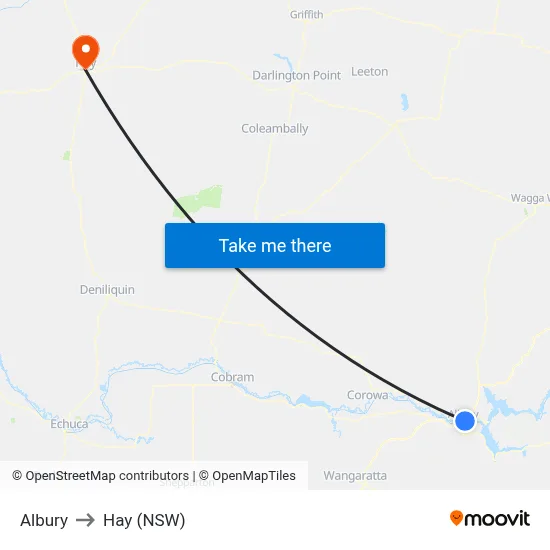 Albury to Hay (NSW) map
