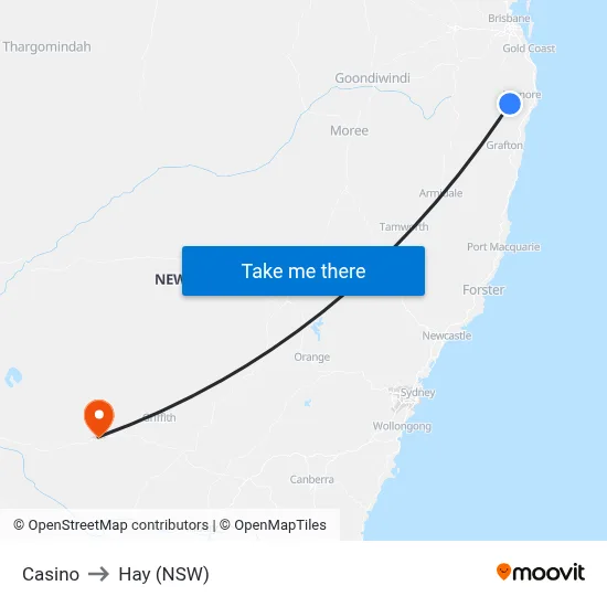 Casino to Hay (NSW) map